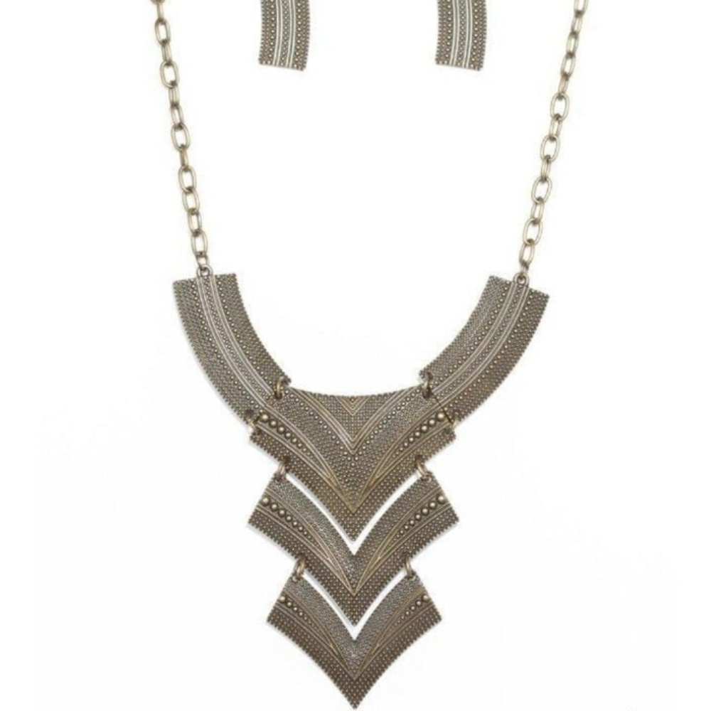Paparazzi Gold Chevron Necklace Set Brass Fiercely Pharaoh Western Jewelry
